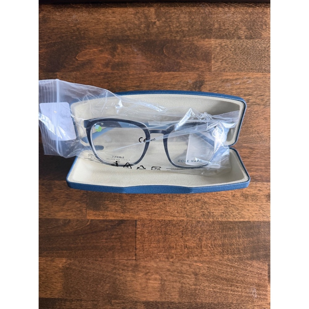Cole Haan Zerogrand CH4523 Black Blue Square Eyeglasses Frames 52-19-140 Case